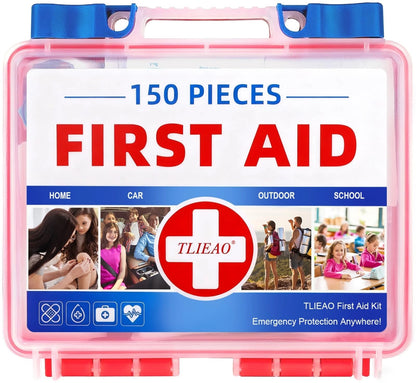 TLIEAO Mini First Aid Kit - 150 Pieces Emergency Medical for Home, Red