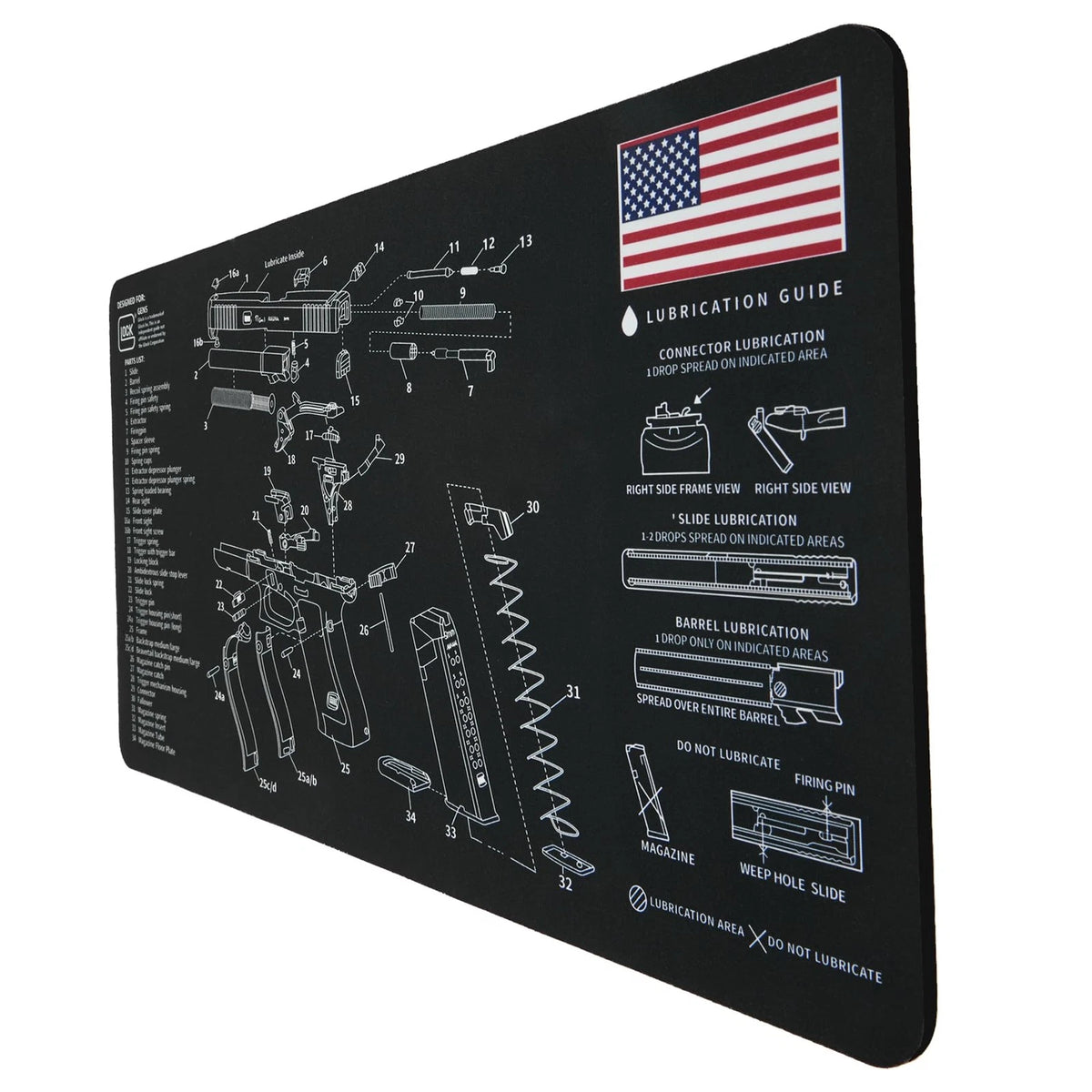 Gun Cleaning Mat 24"x12" for Glock, Thick Black BLACK