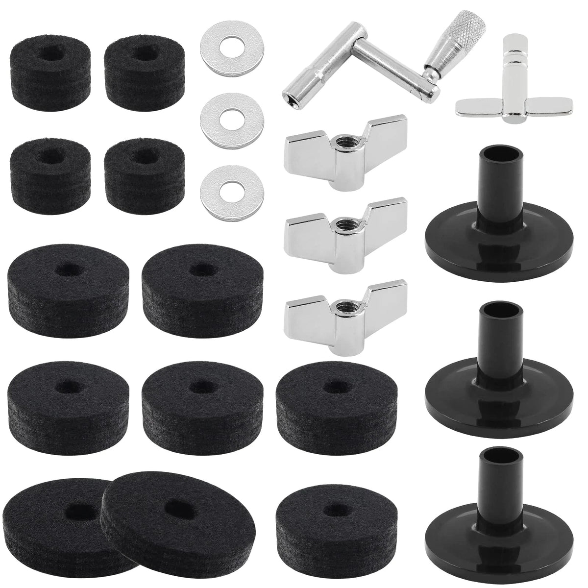 Biaungdo 23 Pcs Cymbal Replacement Accessories Set - Felts, 24 Pieces, Black