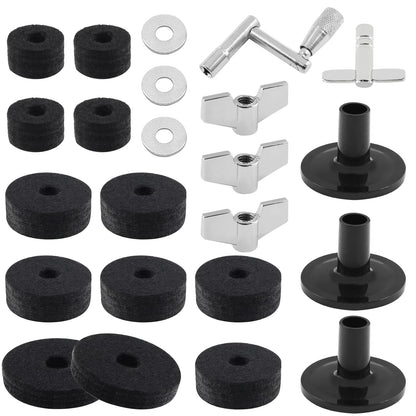 Biaungdo 23 Pcs Cymbal Replacement Accessories Set - Felts, 24 Pieces, Black