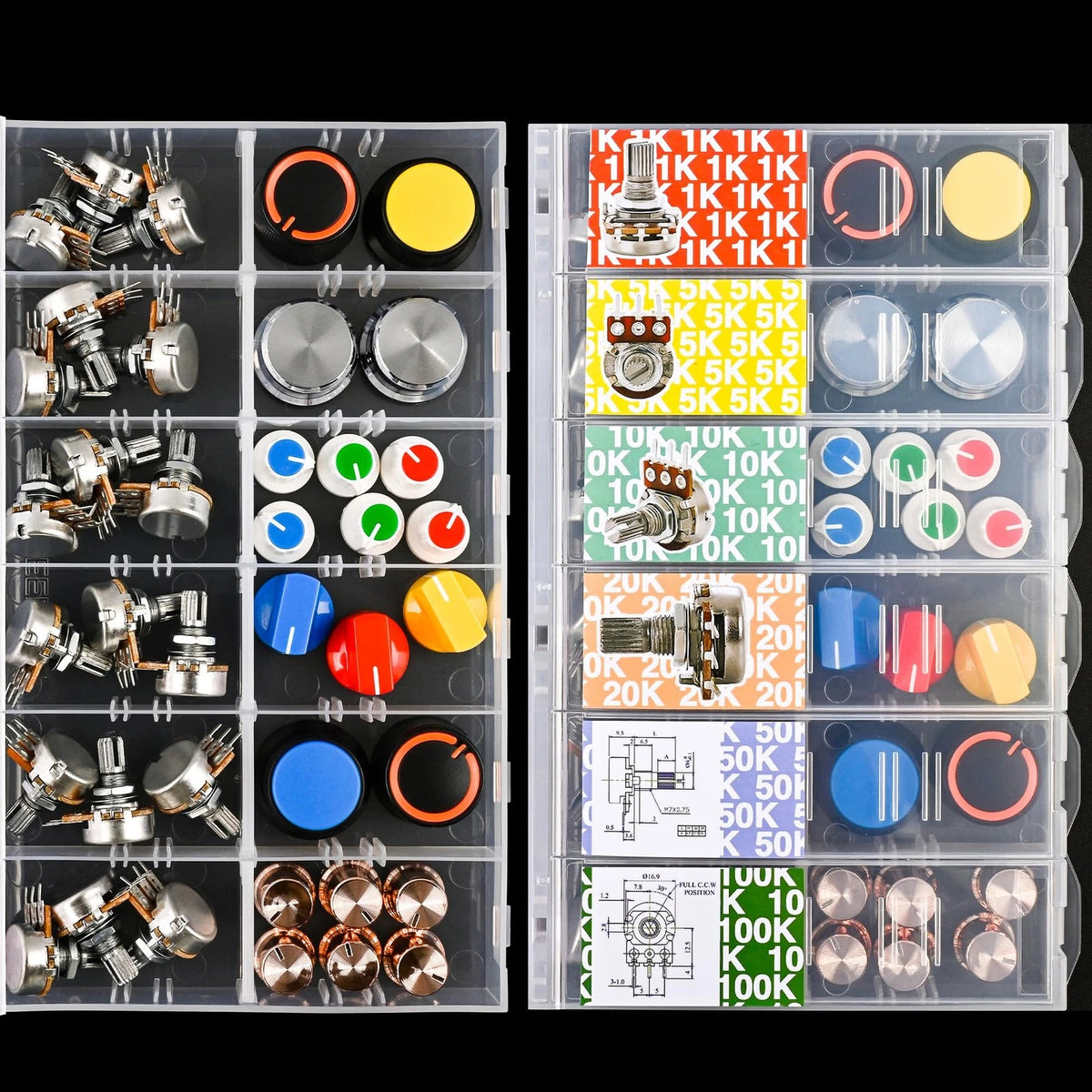 EEEEE 75pcs Potentiometer kit with Rotary knobs 1k 5k 10k 20k 50k 100k...