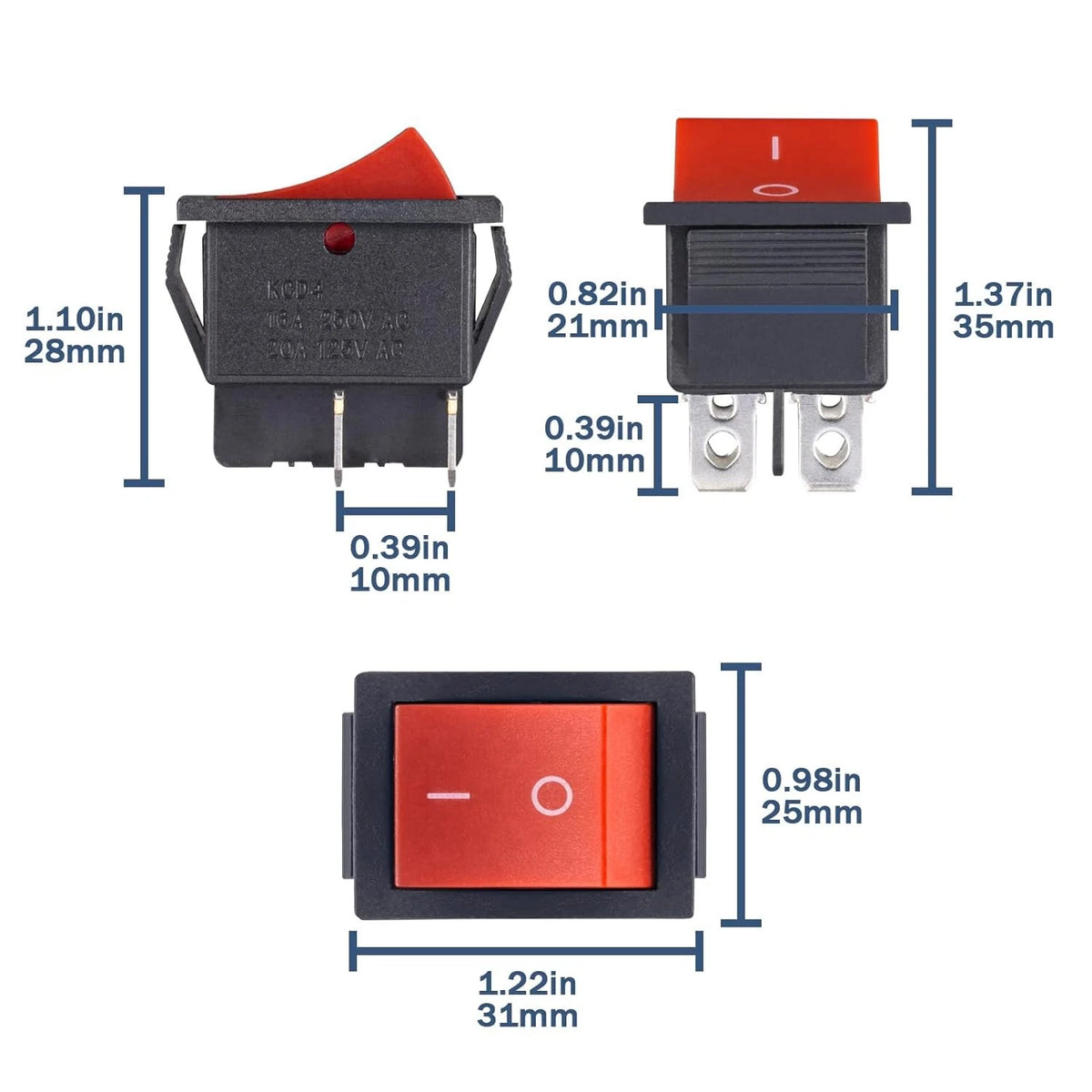 KCD4 Rocker Switch 20A 125V AC 16A 250V On Off 4 Pin 2 Position Mini Boat...