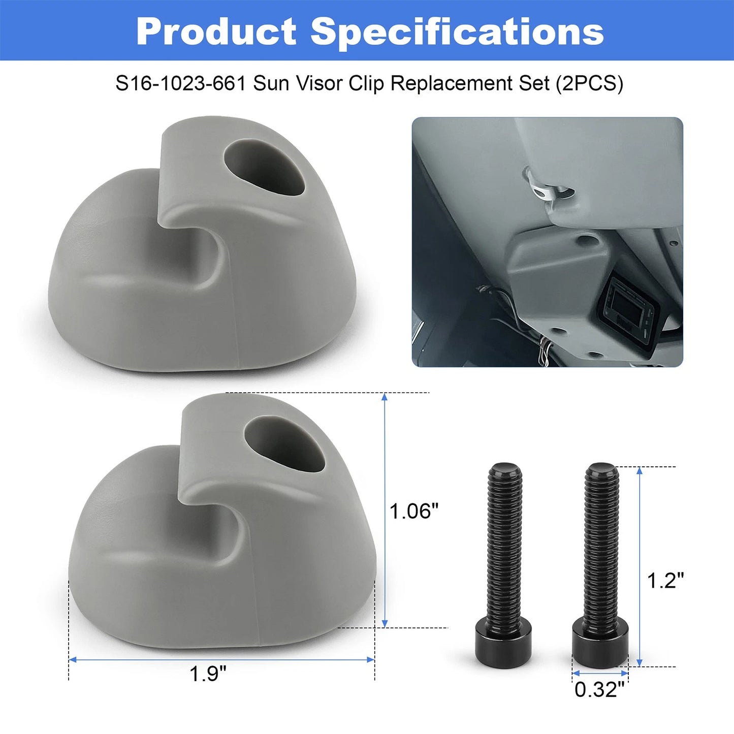 2PCS S16-1023-661 Sunvisor Clip Gray For Kenworth Peterbilt Interior