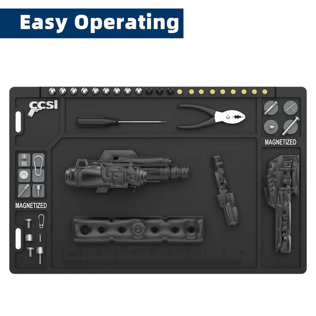 CCSL Pistol Gun Cleaning Mat, Pad with Magnetic Organizer Black