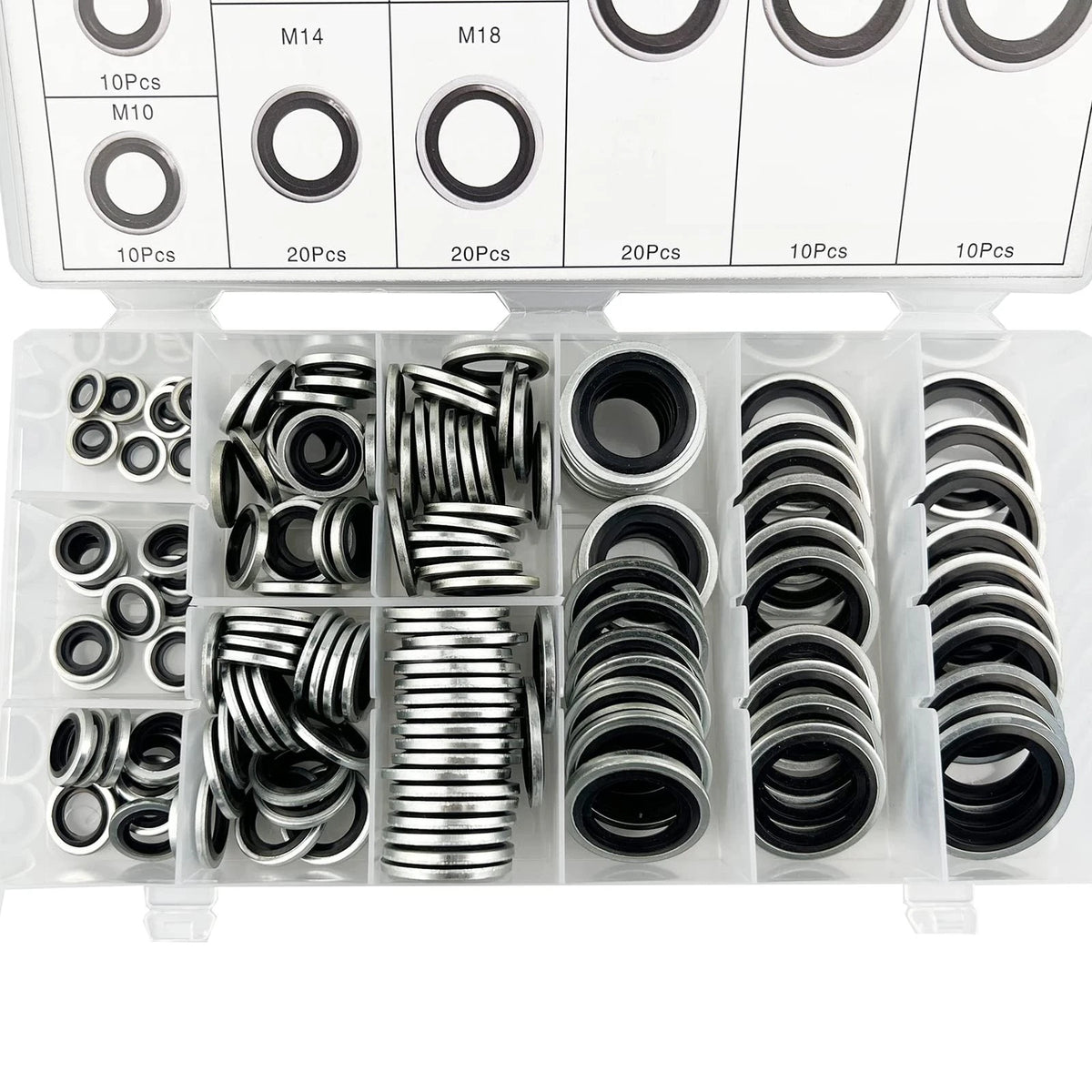 150Pcs Automotive Self-Centered Bonded Seal Gasket 6mm to 24mm, Silver