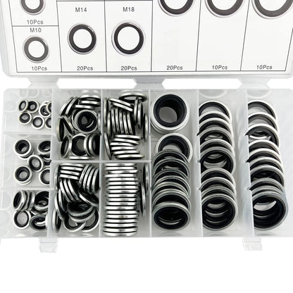 150Pcs Automotive Self-Centered Bonded Seal Gasket 6mm to 24mm, Silver