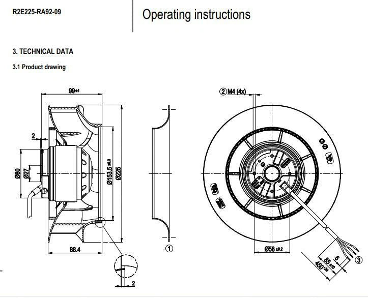 R2E225-RA92-09 230V 210W Ebmpapst Centrifugal Fan 225*99MM For Air Purifier Fans
