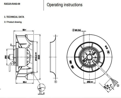 R2E225-RA92-09 230V 210W Ebmpapst Centrifugal Fan 225*99MM For Air Purifier Fans