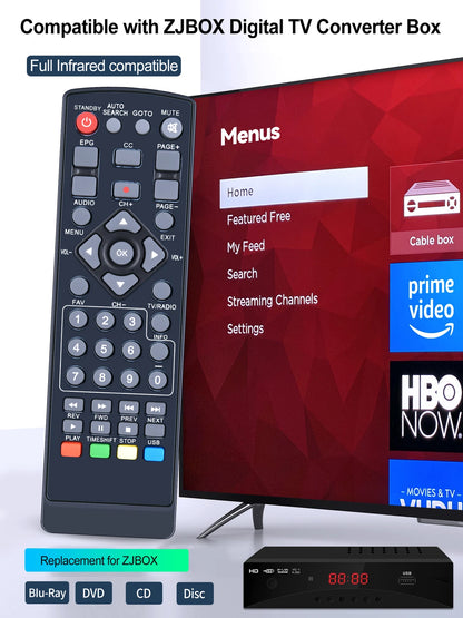 Replacement Remote Control For ZJBOX Digital TV Converter Box -