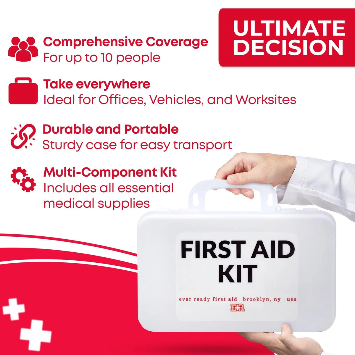 10 Person First Aid Kit - OSHA and ANSI Class A Compliant, Fully stocked...