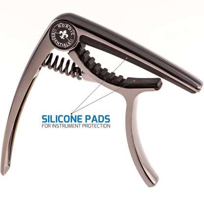 Guitar Capo Deluxe for Acoustic Guitars, Ukulele, Banjo, Sleek Metallic Black