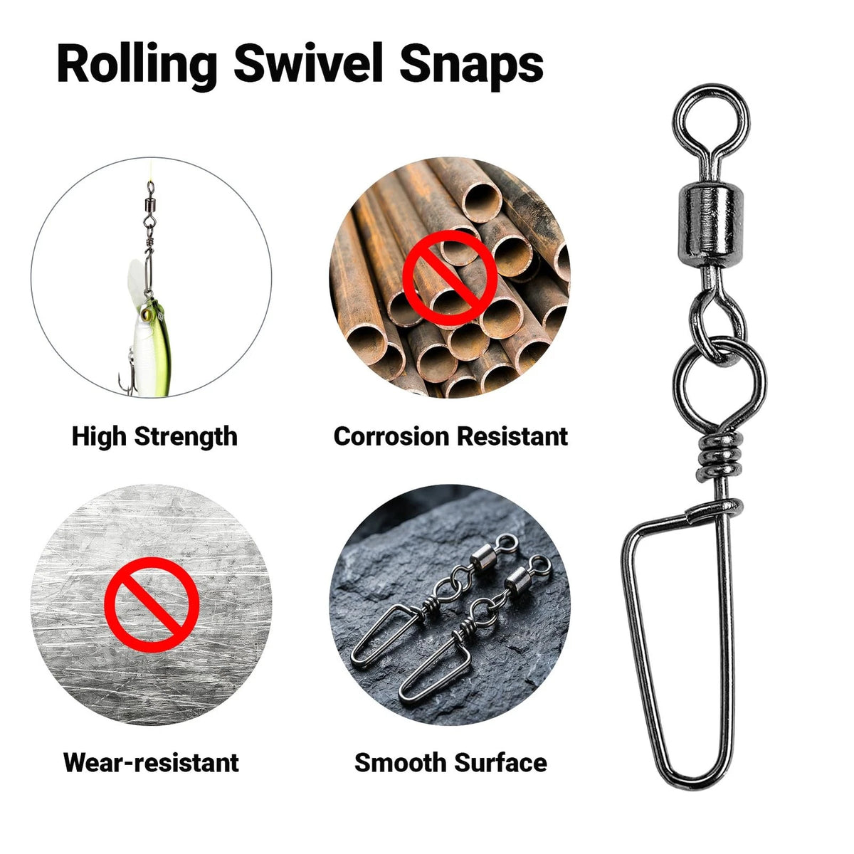 AMYSPORTS High Strength Fishing Snaps Freshwater Barrel Size5 (41lb) 50 pcs