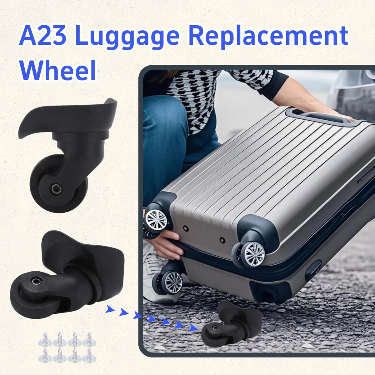 Leapiture A23 Luggage Wheels Replacement Mute Swivel Suitcase Casters 1 Black