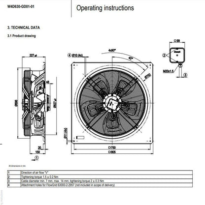 W4D630-GD01-01 IP54 Axial Fan 400VAC 1320RPM Ebmpapst Dry Cooler