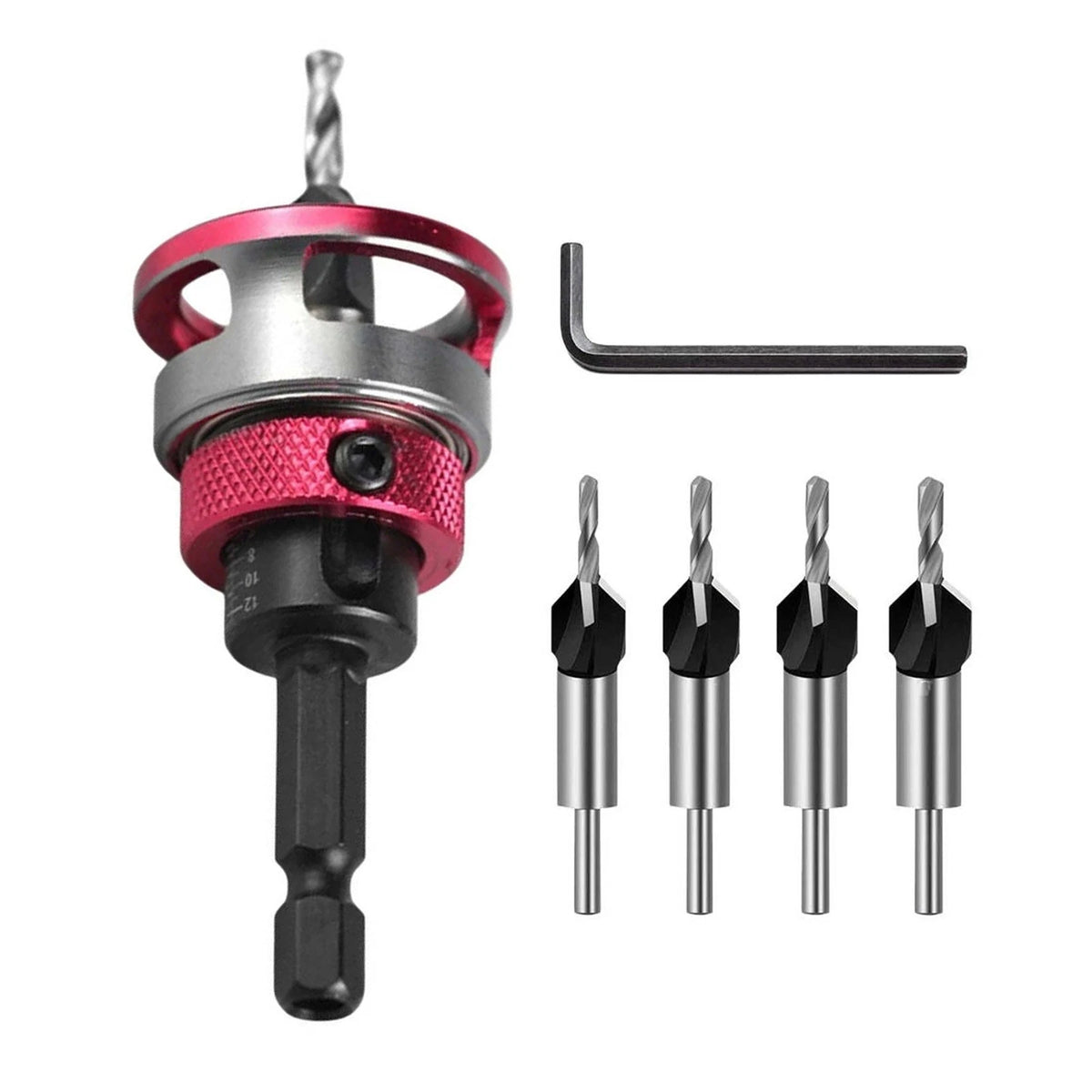 6PCS Adjustable Depth Countersink Set for Wood Screw Holes and Head Sinking