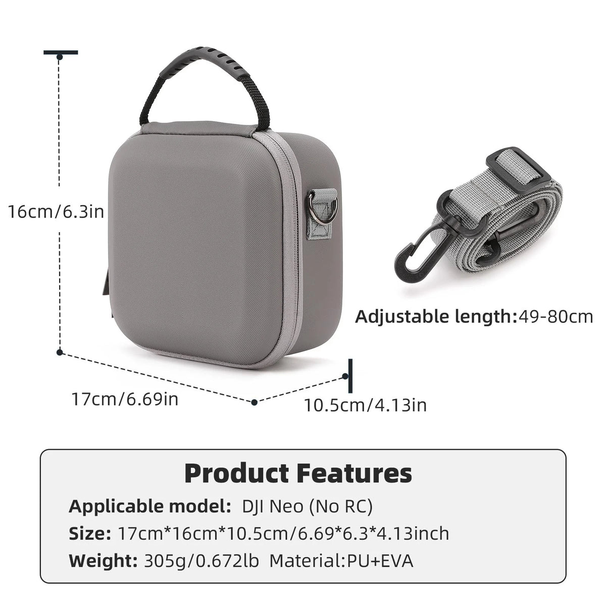 AuyKoo Storage Bag for DJI Neo 2，Portable Travel Hard Shell PU Small, Gray