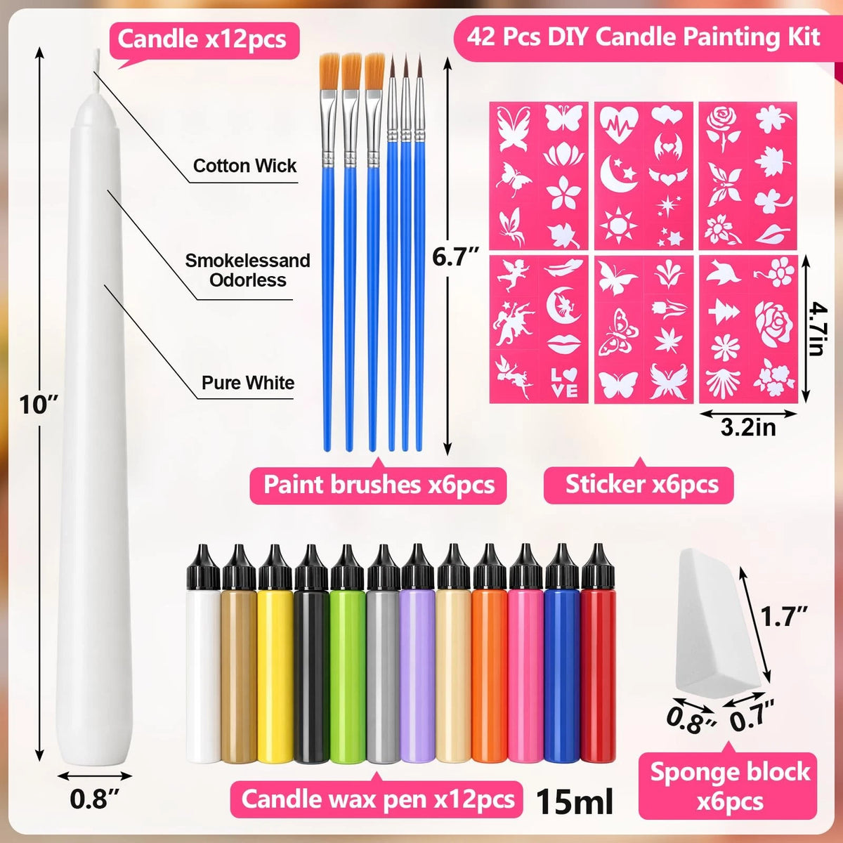Treela 42 Pcs DIY Candle Painting Kit Include 6.3 x 12.2 x 2.87 inches, Cone