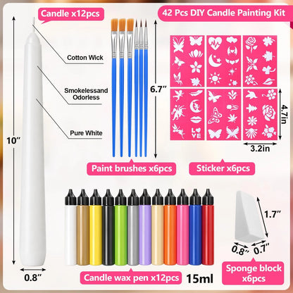 Treela 42 Pcs DIY Candle Painting Kit Include 6.3 x 12.2 x 2.87 inches, Cone