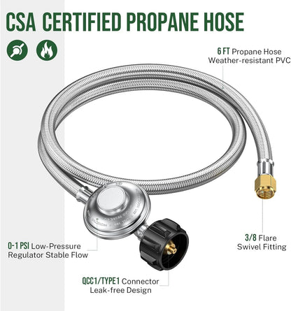4FT Propane Regulator with Hose, 0-1Psi Low Pressure 4 Feet, Stainless Steel
