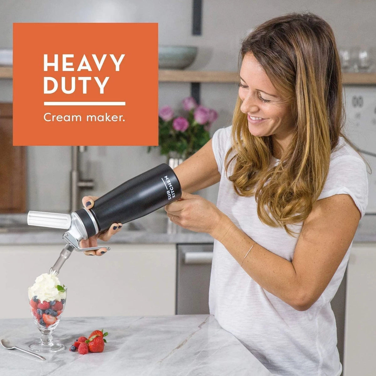 EurKitchen Professional Aluminum Whipped Cream Dispenser, Black