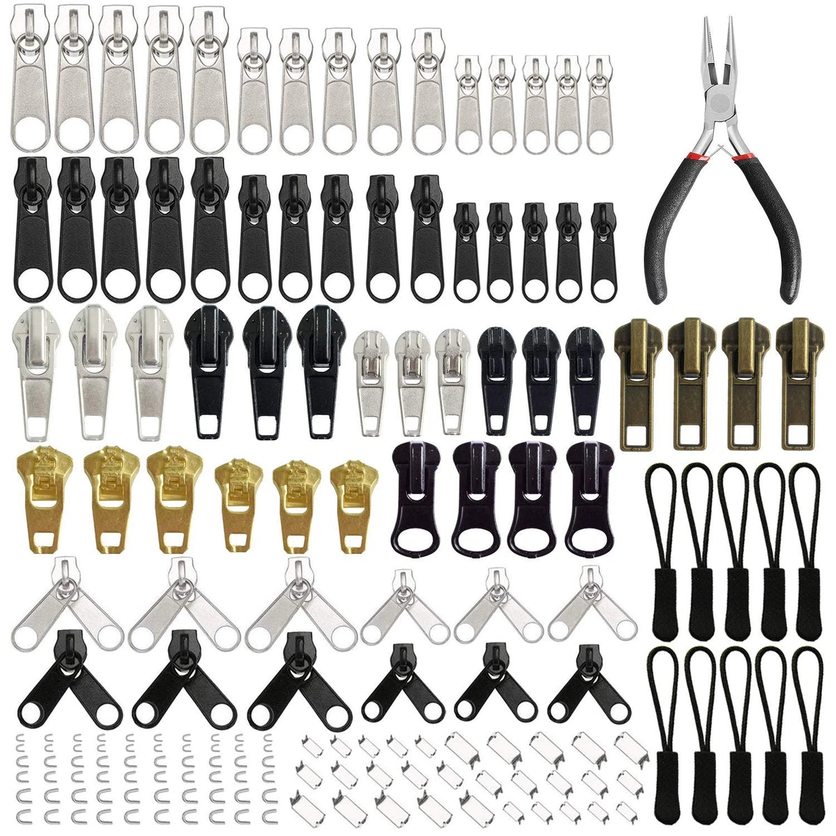 EuTengHao 169Pcs Zipper Repair Kit Replacement Silver/Gold/Black