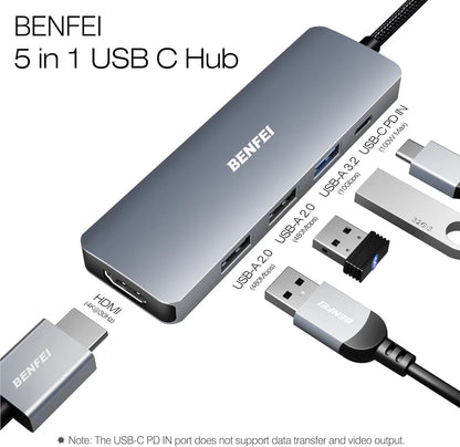 BENFEI USB C Hub 5-in-1 with 4K HDMI(Certified), 100W Power Delivery, 3...
