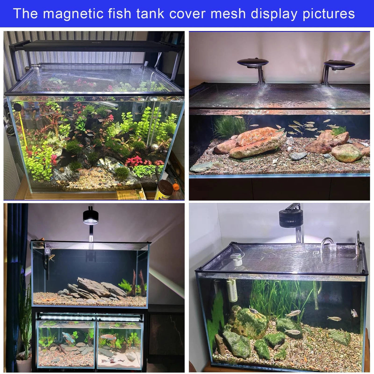 Magnetic Aquarium Cover lid Fish Tank Anti-Jumping net Big size, black
