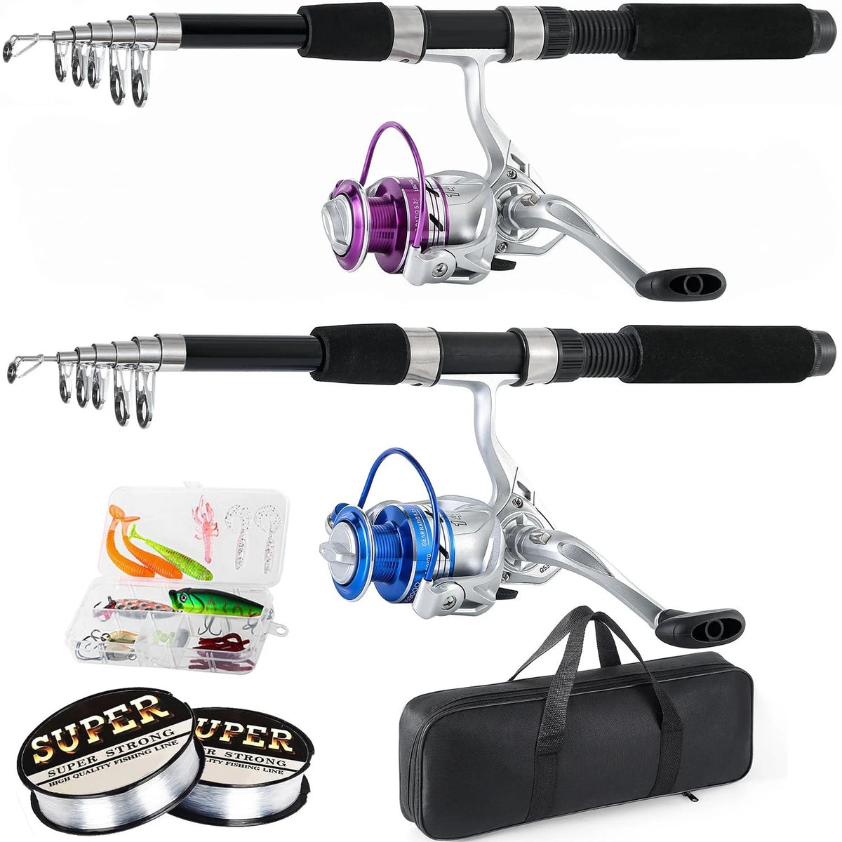 Tripquips Fishing Pole Combo, 6.9ft 2Pcs 6.9ft, Blue & Purple Combos
