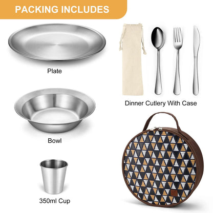 Odoland Stainless Steel Camping Mess Kit for Family & 1 1 Person Set, Silver