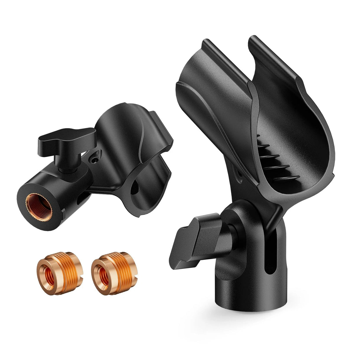 Universal Microphone Clip, Adjustable Mic Holder with 5/8" Male to 3/8" Black