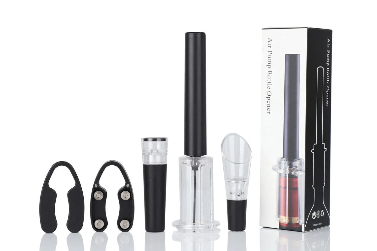 Wine Air Pressure Pump Bottle Opener Set,Simple large, Black 5 set