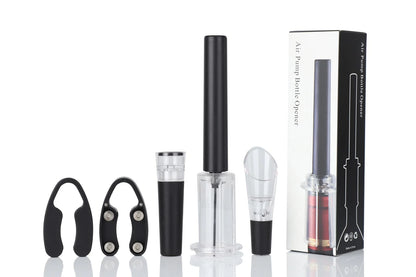 Wine Air Pressure Pump Bottle Opener Set,Simple large, Black 5 set