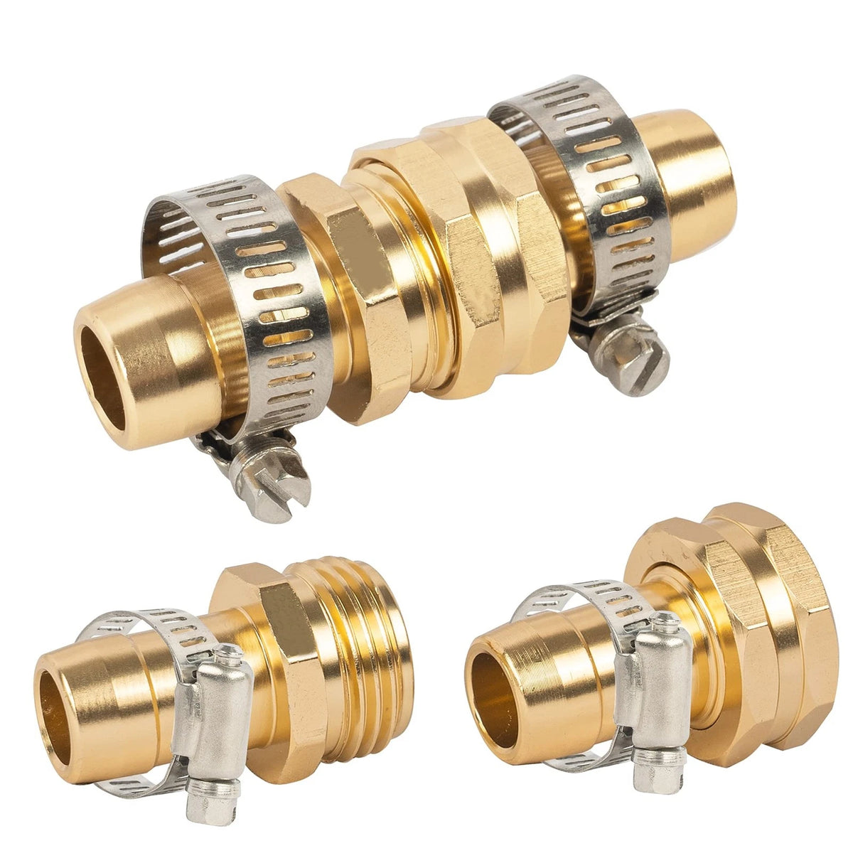 Hourleey Garden Hose Repair Connector with Clamps, Fit for 3/4" 4-Set, Gold
