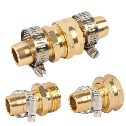 Hourleey Garden Hose Repair Connector with Clamps, Fit for 3/4" 4-Set, Gold