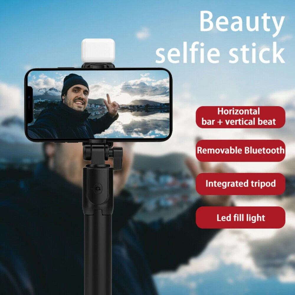 Smartphone Selfie Stick Wireless Bluetooth Rotating 360° Remote LED Highlight