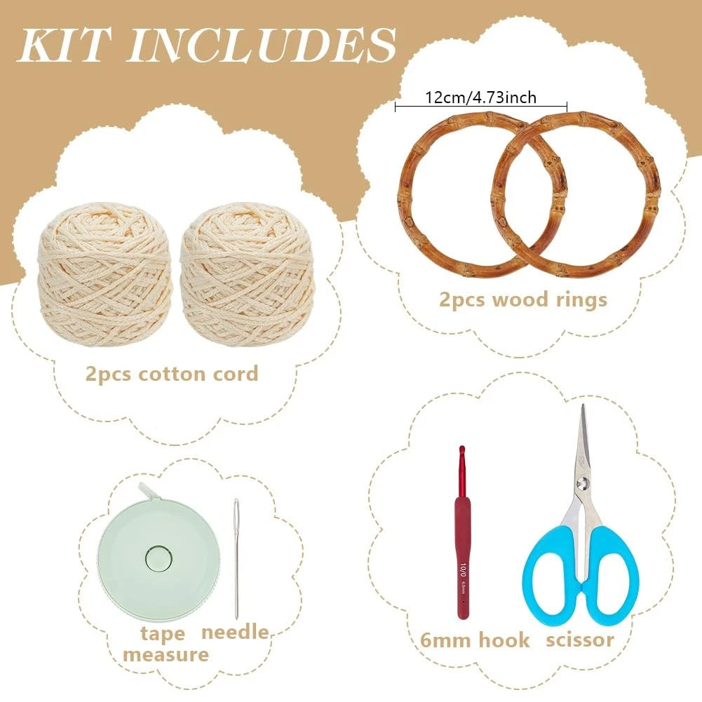 ACRNIGHEET Crochet Bag Kit 5.5 x 7.87 x 3.14 inches, Oat+bamboo shaped handle