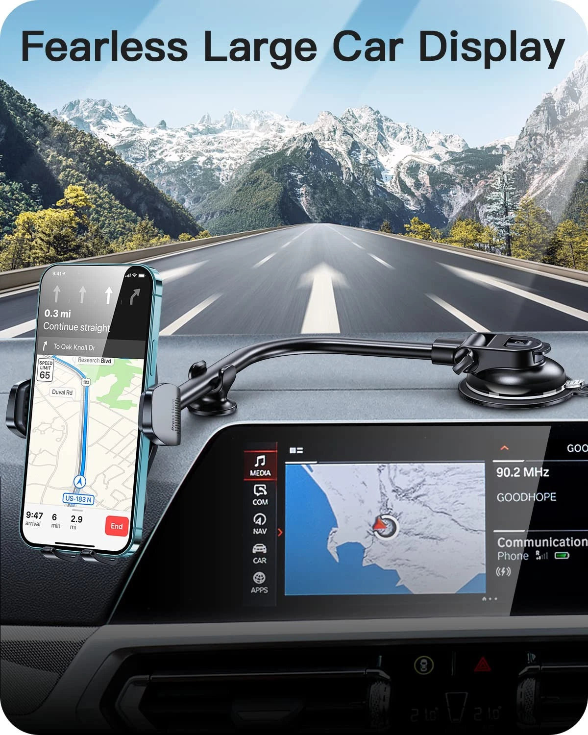 APPS2Car 13" Gooseneck Phone Mount for Car Windshield 13 inches Arm, Black