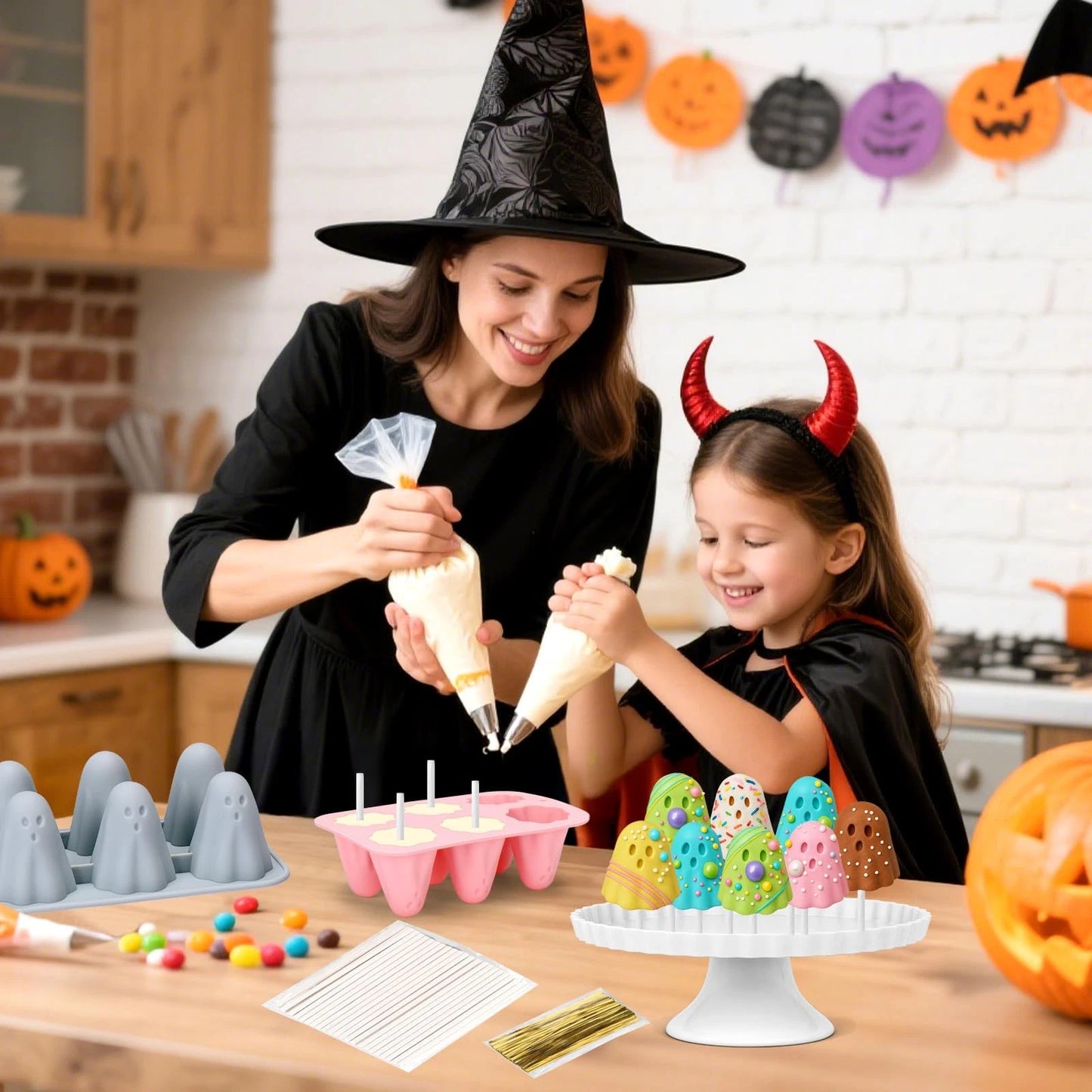 2PCS Halloween Ghost Cake Pop Mold, 12 Cavity flower,