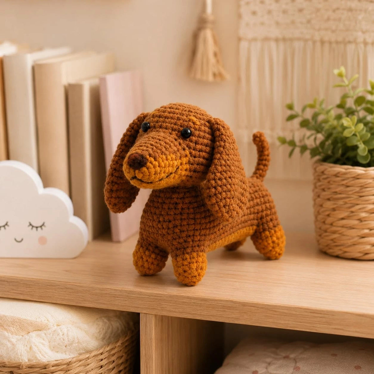 Nikolle Dachshund Crochet Kit for Beginners, Amigurumi Animal Dog, Brown