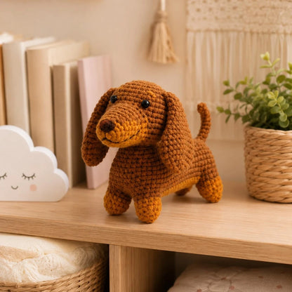Nikolle Dachshund Crochet Kit for Beginners, Amigurumi Animal Dog, Brown