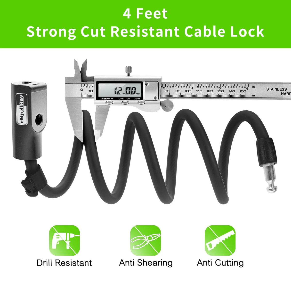 eMjollRay 4 Feet Scooter Lock - Anti Theft Cable with 4 Feet, Dark Grey