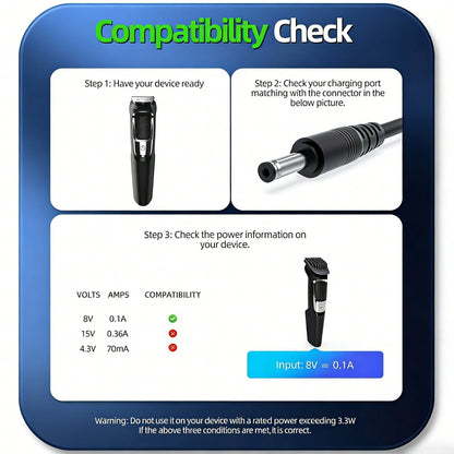 8V Charger For Philips Norelco HQ840 Multigroom Series 3000 MG3760 Hair Trimmer