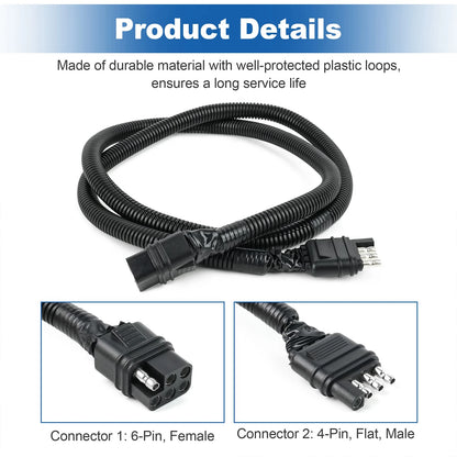 48"4-Way Flat to 6-Way Connector Wiring Harness For Forest River Rockwood Camper