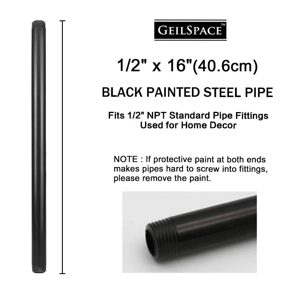 GeilSpace 6 Pack 1/2" × 16" Pre-Cut Black Metal Pipe, × 16",