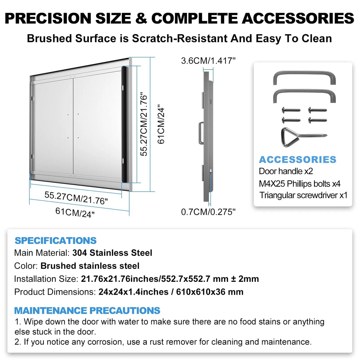 Outdoor Kitchen Doors 24" W x H-304 Stainless 24Wx24H, Steel
