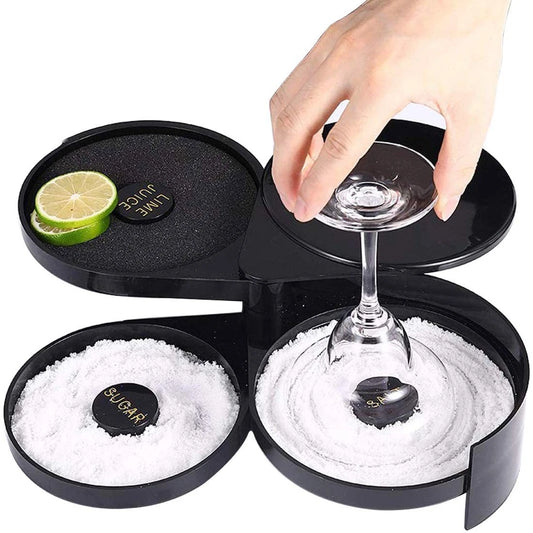 1 Pack 3 Tier Bar Glass Rimmer for Margarita Salt Rimmer-Plastic, Black