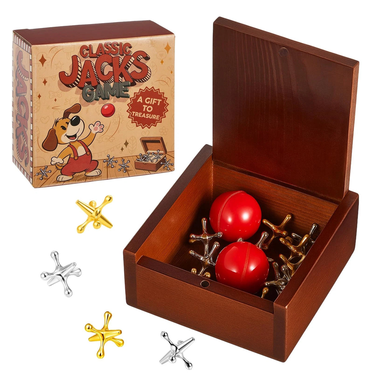 Gejoy 1 Pack Metal Jacks Set with 12 and 2 Red Rubber Balls in...
