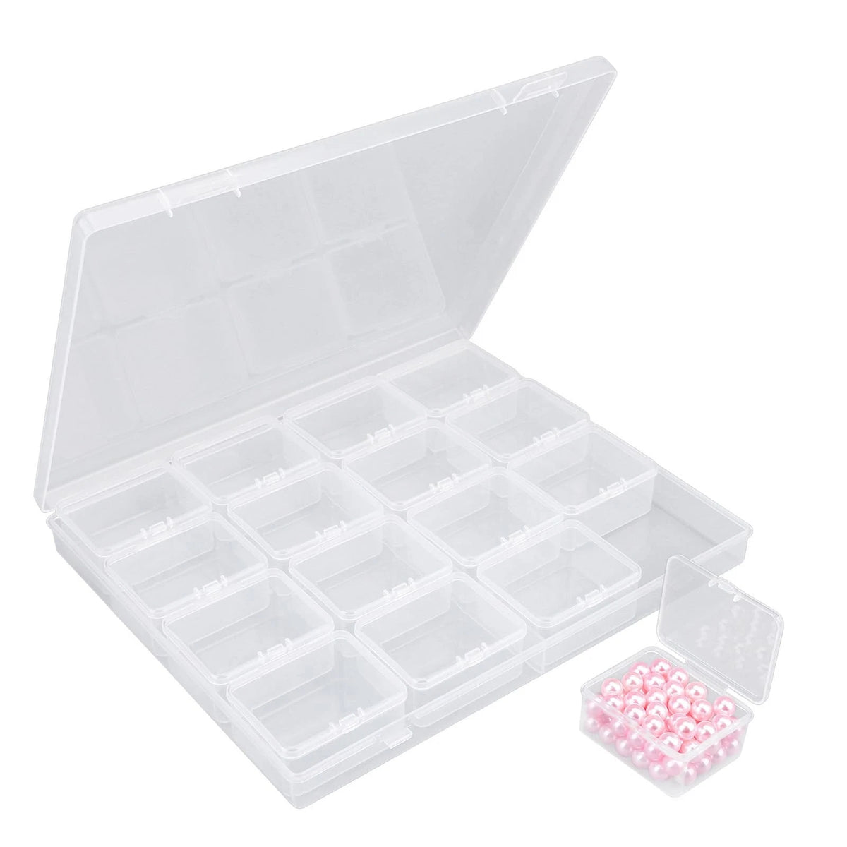 Cosics Bead Organizers and Storage, Transparent Plastic 16 Grids-1PCS, Clear