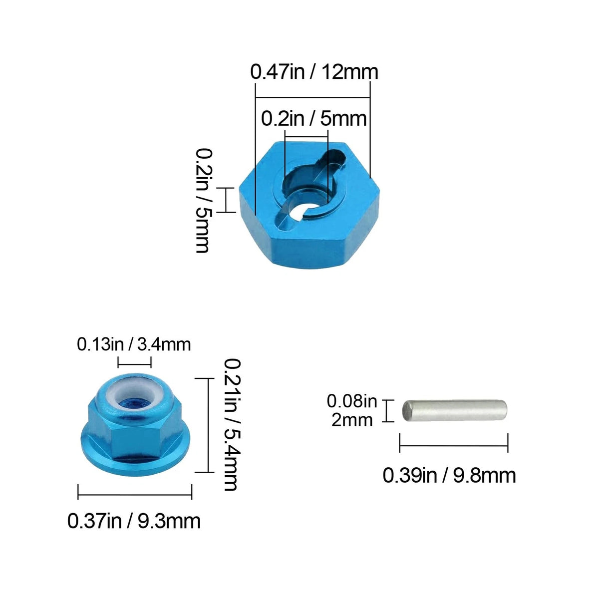 Hobbypark 12mm Aluminum Wheel Hex Drive Hub Adaptor (4P) & M4 Small, Blue