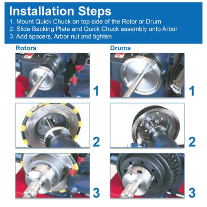 3 Piece Hubless Quick Chuck Adapter Set for 1" Arbor Brake Lathes 70040 Ammco